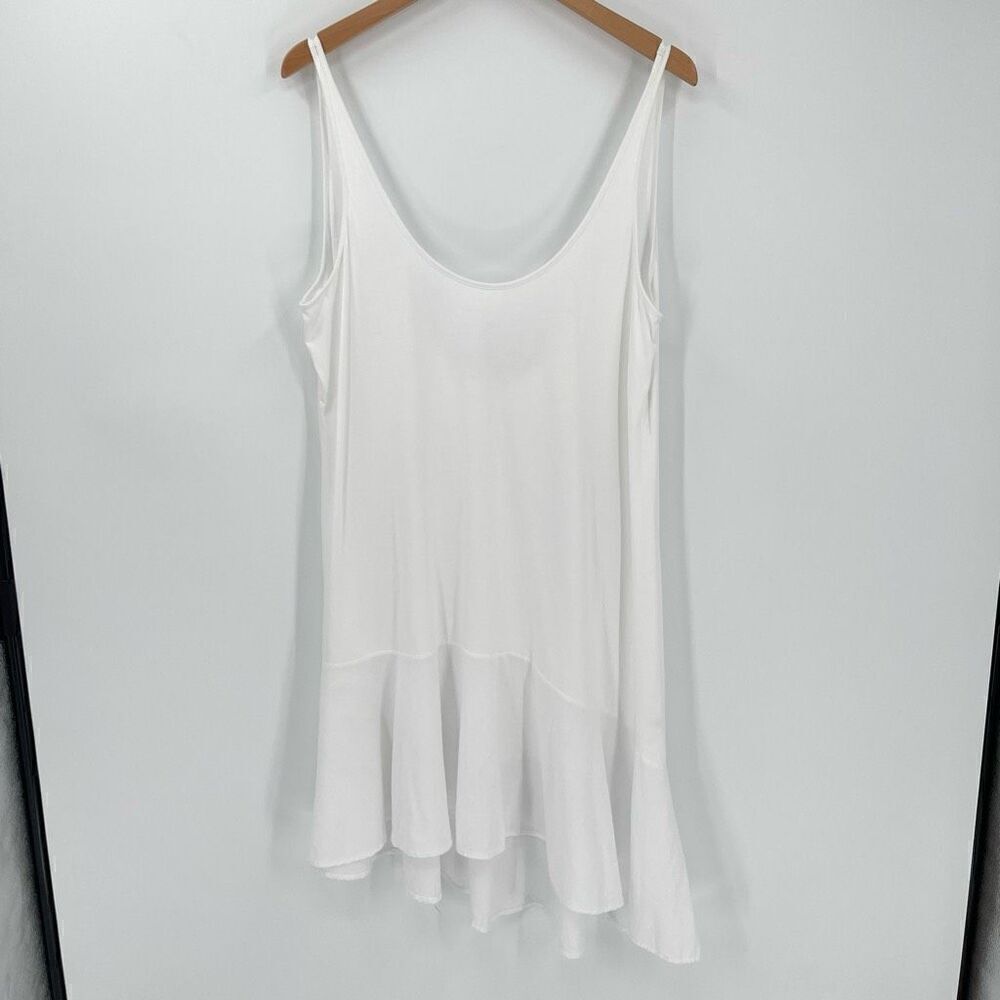Skin Asymmetrical Sleeveless Scoop‎ Neck Swimsuit Coverup Women 4/XL White Soft